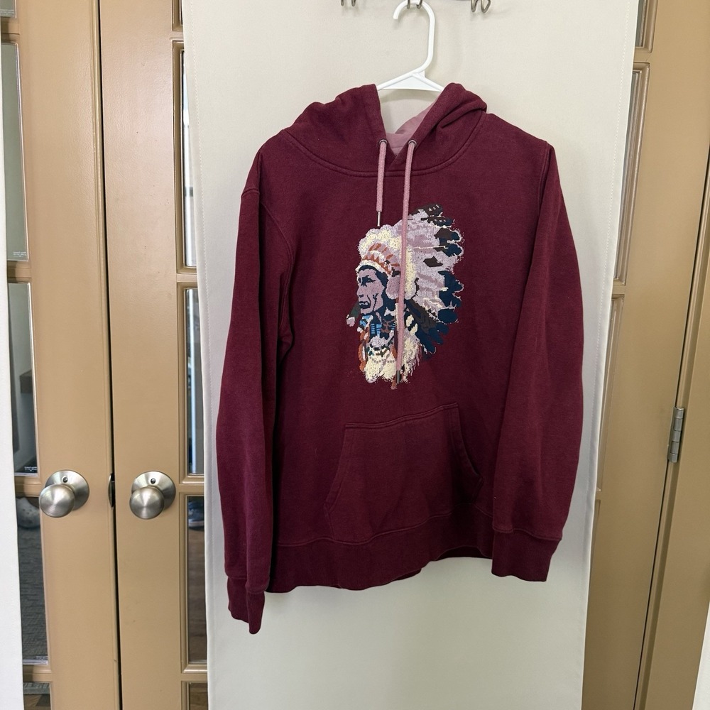 Hooey Womens Maroon Native American Chief Pullover Hoodie Sweatshirt